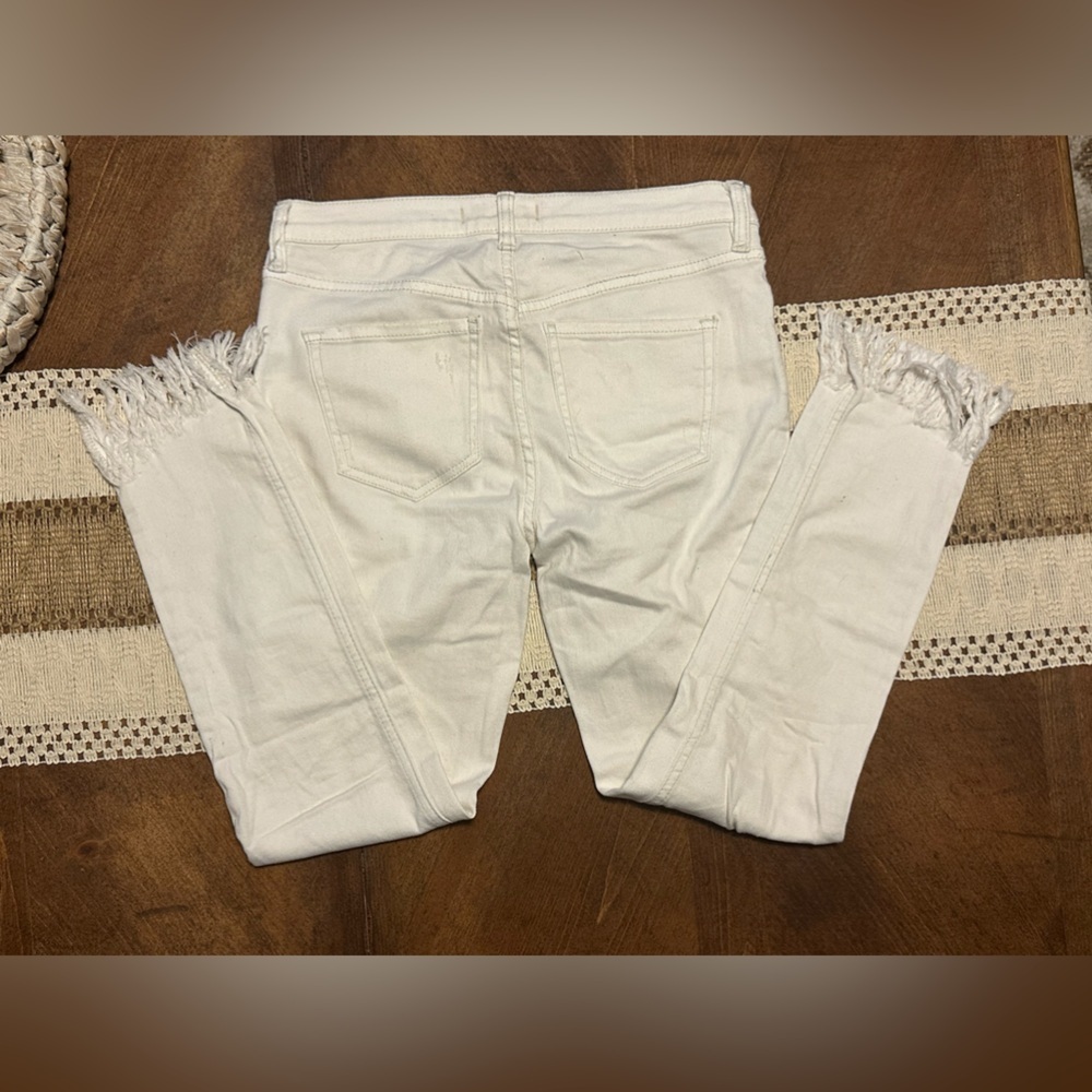 UEC FREE PEOPLE Great Heights Distressed Fringe Frayed Hem White Stretch Sz-25 - Picture 2 of 8